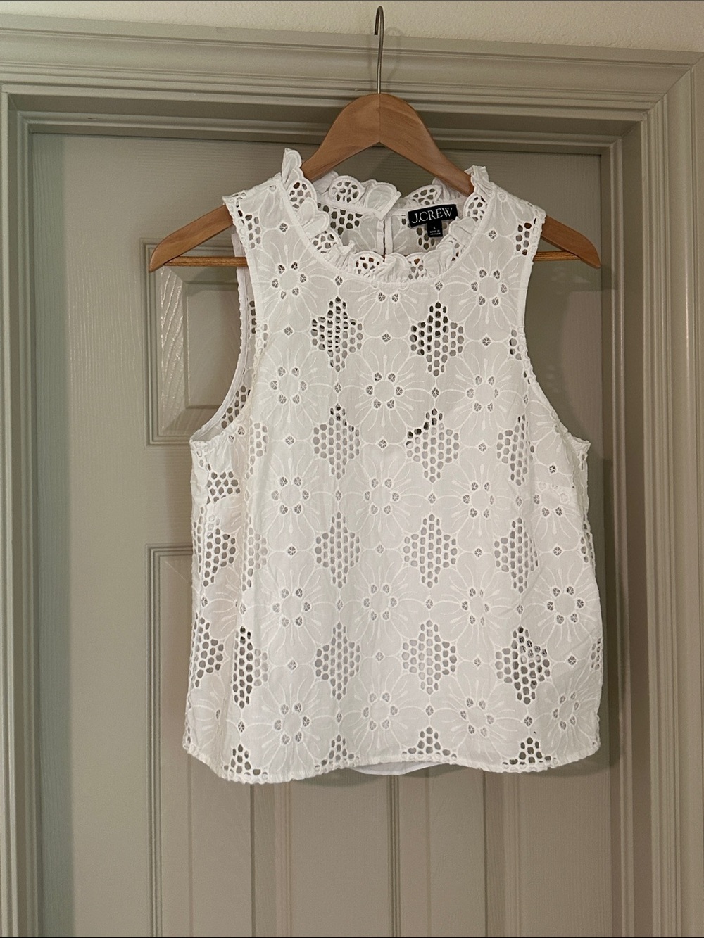 J. Crew White Floral Eyelet Sleeveless Camisole